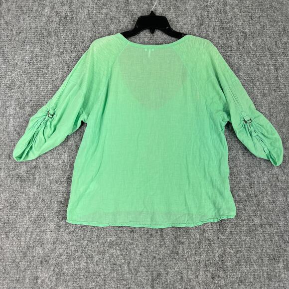 Spendid Blouse Womens Small Green Linen V‎ neck Minimal Cottage Business Casual - Picture 2 of 7